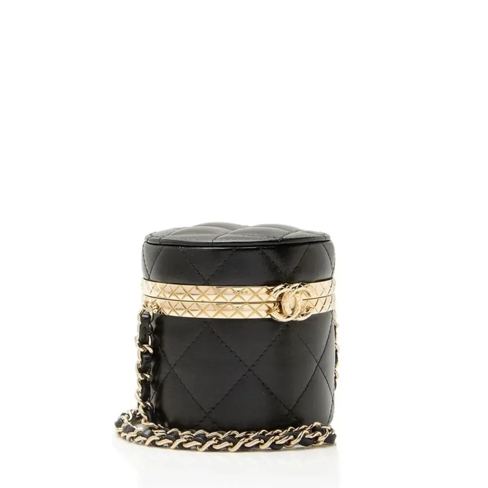 Chanel Lambskin Lock Frame Round Mini Vanity Case with Chain - Picture 2 of 10